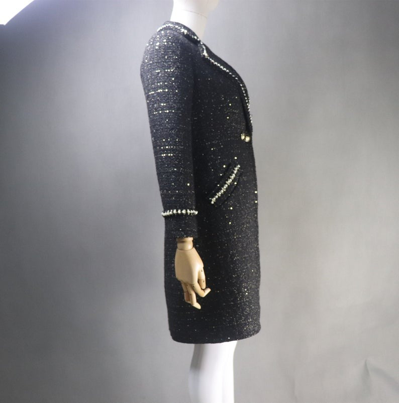 Women's Winter Tailor MADE Sequinned Long Warm Coat Black - Fashion Pioneer 