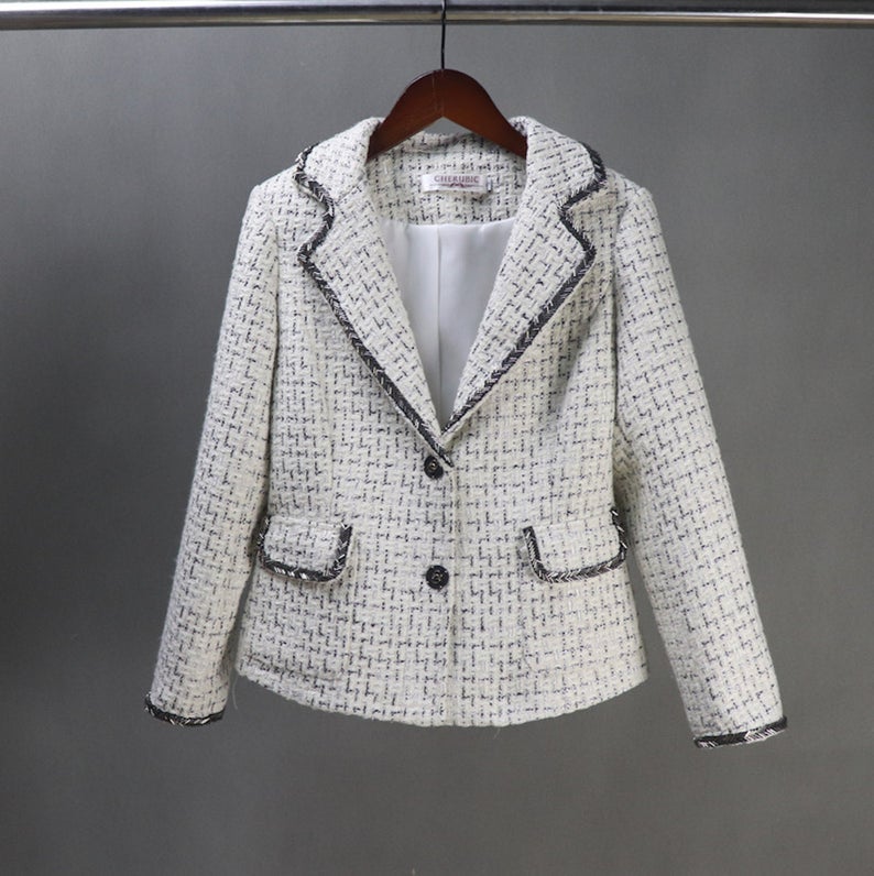 CUSTOM MADE Blazer Checked Collared Jacket Coat for Women
