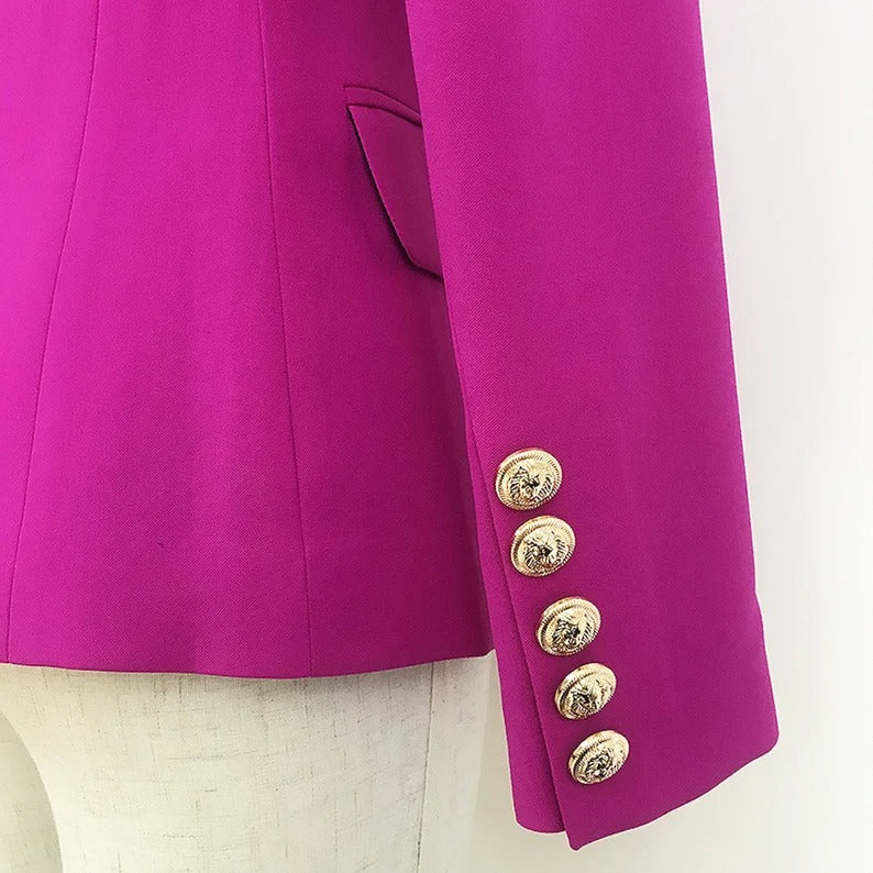 Purple Women's Luxury Fitted Blazer Golden Lion Buttons Coat - Blazer can wear for professional use, formal wear, business use and evening out match with white pant and and inner white T-shirt or shirt. Soft, light and stretchy. This jacket comes with a full lining, soft and comfortable to Wear. Slim fit and long Sleeves with buttons ,Belted and two pockets.