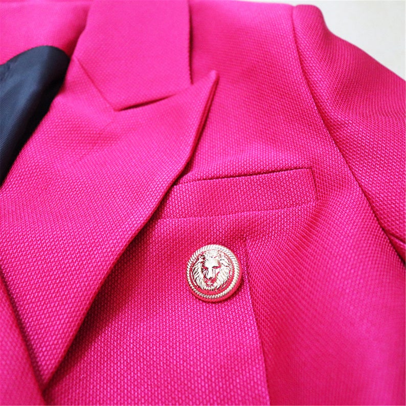Women's Coat Lion Buttons Hot Pink Designer Inspired  UK CUSTOMER SERVICE! Women's Coat Lion Buttons Hot Pink Designer Inspired - Women Casual/Business Blazer Jacket ,Features: Long Sleeve, V Neck, Double Breasted, Material: Polyester, SlimLong Sleeve, Decoration: Front Pockets, Garment Care: Machine washable, hand wash recommended, Suitable for Daily, Office, Work, Shopping, Weekend, Going Out, Club, Casual, Evening and Other Occasions. Fully lined and long sleeve with buttons. 