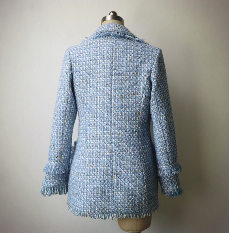 Womens Designer Inspired CUSTOM MADE Tassel Sequined Tweed Jacket Coat Blazer