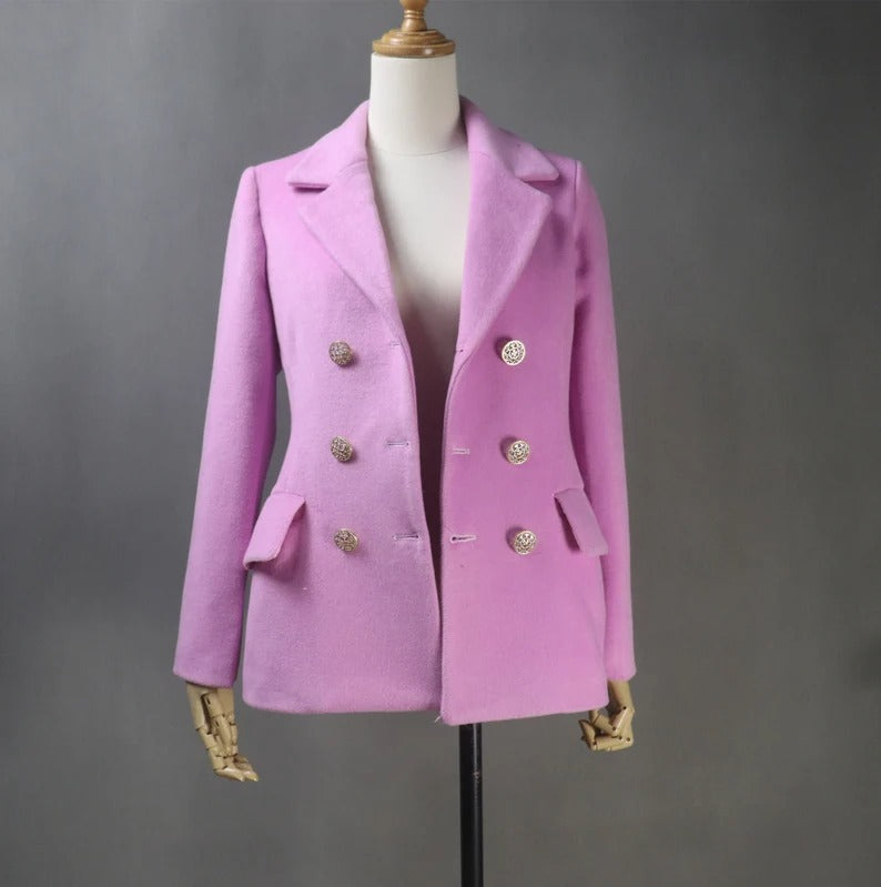 Women's CUSTOM MADE Hot Pink Double Breast Tweed Coat Jacket  UK CUSTOMER SERVICE!  Women's CUSTOM MADE Hot Pink Double Breast Tweed Coat Jacket -  Long Coat have unique style. Can worn for winter season, party wear, night out ,it has front pocket with sequinned design ,white buttons and Long Sleeves. You can feel more comfort and warm. Fully Lined and sharply tailored.   Made of comfortable and fantastic fabric, show off your charming curves