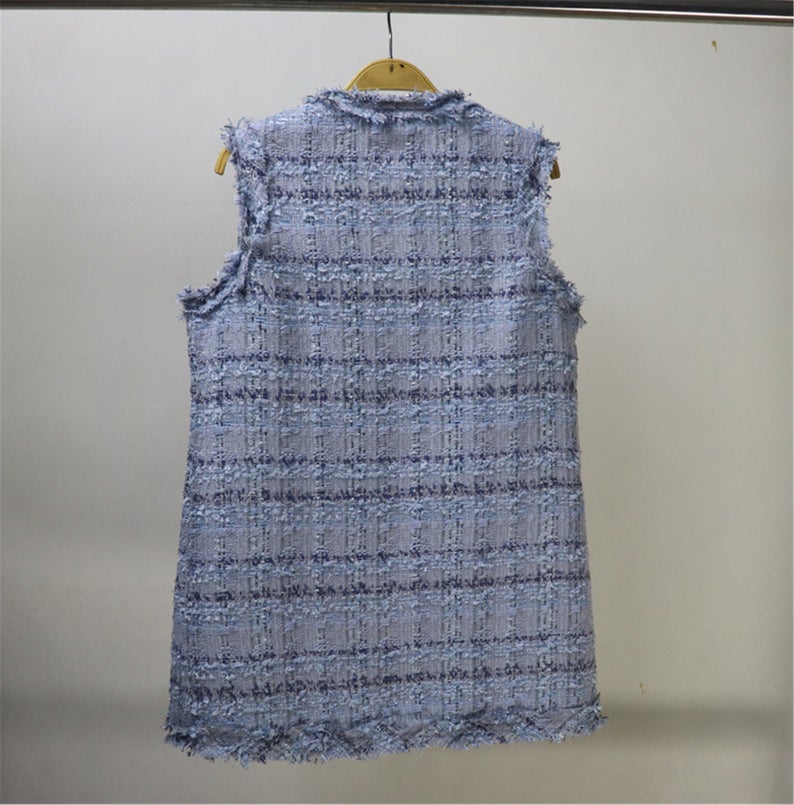 Womens Designer Inspired CUSTOM MADE Check Pattern Tweed Mid Length Vest Gilet 2 Colours