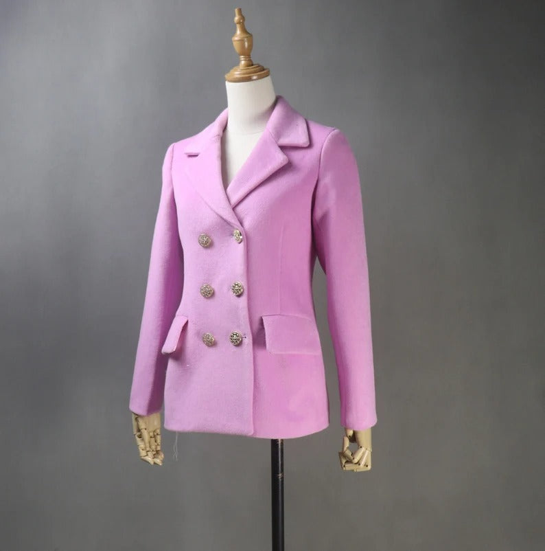 Women's CUSTOM MADE Hot Pink Double Breast Tweed Coat Jacket  UK CUSTOMER SERVICE!  Women's CUSTOM MADE Hot Pink Double Breast Tweed Coat Jacket -  Long Coat have unique style. Can worn for winter season, party wear, night out ,it has front pocket with sequinned design ,white buttons and Long Sleeves. You can feel more comfort and warm. Fully Lined and sharply tailored.   Made of comfortable and fantastic fabric, show off your charming curves