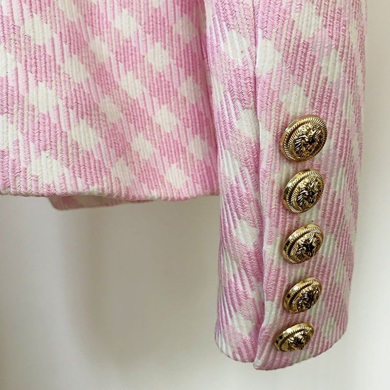 Women's Blazer Golden Lion Checked Buttons Fitted Pink     UK CUSTOMER SERVICE! Women's Blazer Golden Lion Checked Buttons Fitted Pink, Can worn for official use,  College Inauguration and Interview. Dry Cleaning and No Machine Wash.