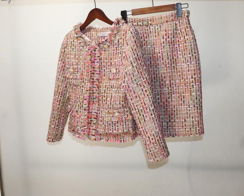Women's Designer Inspired CUSTOM MADE Multi-Colour Tweed Jacket Coat Blazer + Skirt/ Shorts Suit 3 Colou