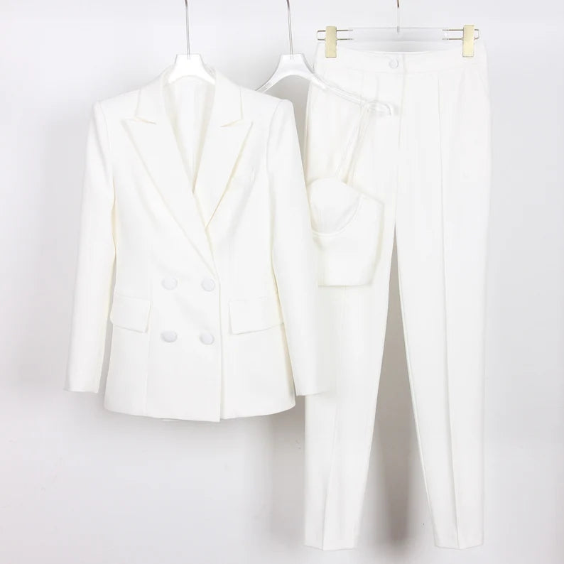 Women 3 Pieces Blazer + Corset + Mid-High Rise Flare Trousers Pants Suit  Pantsuit Office Suit Formal Suit