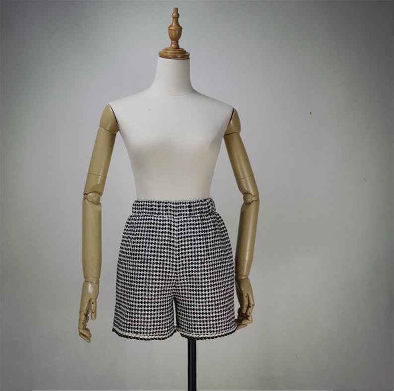 Womens Designer Inspired Custom Made Checked Pattern Tweed Crop Blazer + Shorts/Skirt Suit - Fashion Pioneer 