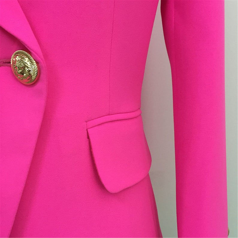 Women's Blazer Fitted Golden Lion Buttons Neon Orange   UK CUSTOMER SERVICE! Women's Blazer Fitted Golden Lion Buttons Neon Orange, double-breasted jacket in and front pockets with a flap. Decorative buttons at the cuffs, and a single back vent. Lined. Size: UK 4-14/ EU 32-42/ US 0-10