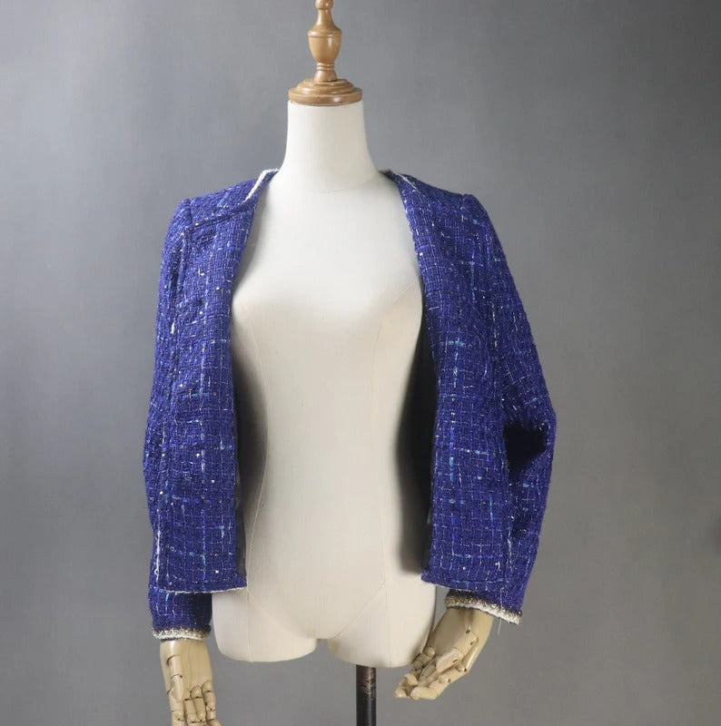 Royal Blue Coat Blazer Sequinned Women's Tailor CUSTOM MADE  Tailor Made Royal Blue Tweed Jacket Coat Blazer For Women-Office,casual,vacation,business,dating,party,outdoor,picnic,hiking,travel, formal, etc. We have different material and design of custom women blazers. Perfect to match with many clothes, it is one suit jacket can match almost all of your wardrobe.