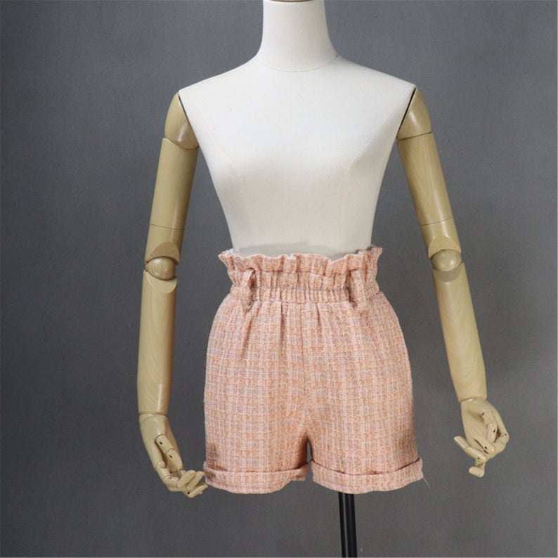 Hand Made Light Orange Custom Made Tweed Shorts/Skirt Suit