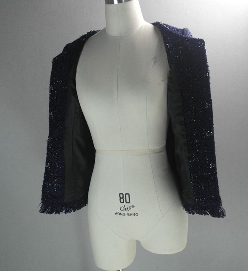 Women's Designer Inspired CUSTOM MADE Tassel Sparkle Tassel Tweed Jacket Coat Blazer