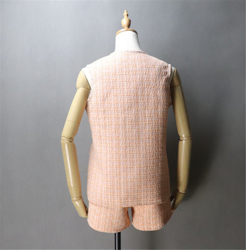 Women's Designer Inspired Custom Made Hand Made Loose Fit Tweed Vest + Shorts