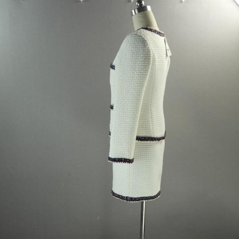 Designer Inspired Custom Made Check Tweed Colour Braid Trim Shorts/Skirt Suit