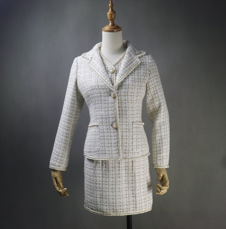 Fashion Pioneer Women's CUSTOM MADE Beige Tweed Jacket Coat Blazer + Crop Vest + Skirts 3 Pieces  UK CUSTOMER SERVICE!  CUSTOM MADE Blazer + Shorts/Skirts/Trousers Sequinned Jacket Coat for Women, Can worn for ceremony, Inauguration , Party, Night Out and Evening Friends with Dinner. No Machin washable. We offer Shorts, Skirts, Trousers for the suit.
