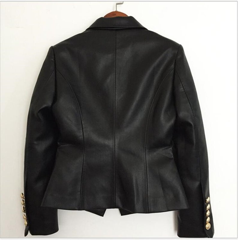 Black Leather jacket is sturdy, stain-resistant, and importantly more long-lasting, affordable than traditional soft leather. The jacket is easy to care for and with proper maintenance, this fabric will stay looking vivid and new for many years. A wardrobe icon that will never go out of style: This biker jacket is crafted from supple leather, featuring all the classic details, Golden Button, Lapel collar and fully lined.