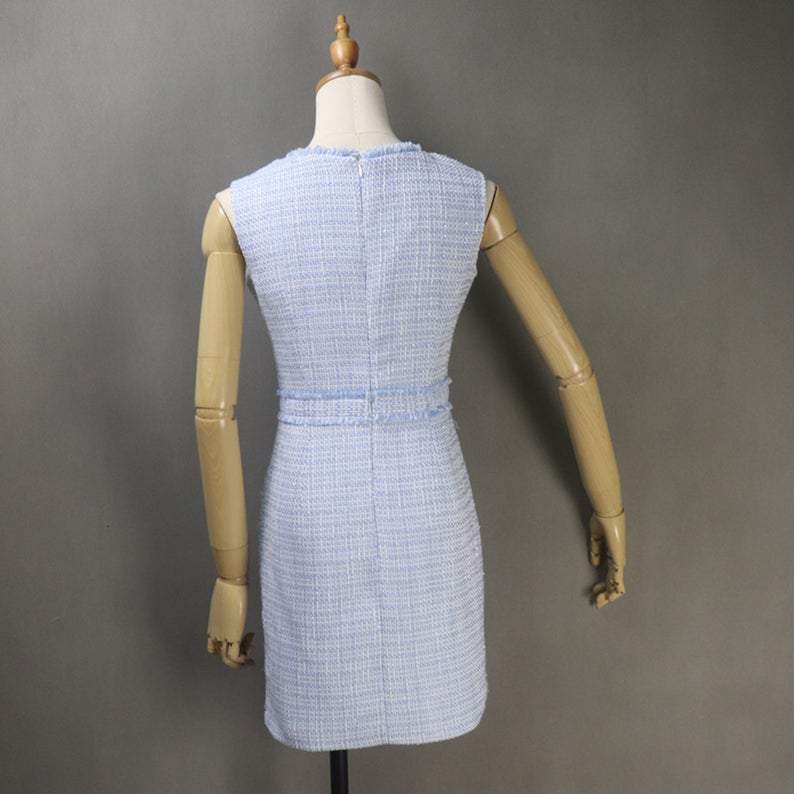 Women's CUSTOM MADE Tweed Blue Coat Cape + Dress/ Skirt/ Trousers(10% Discount)