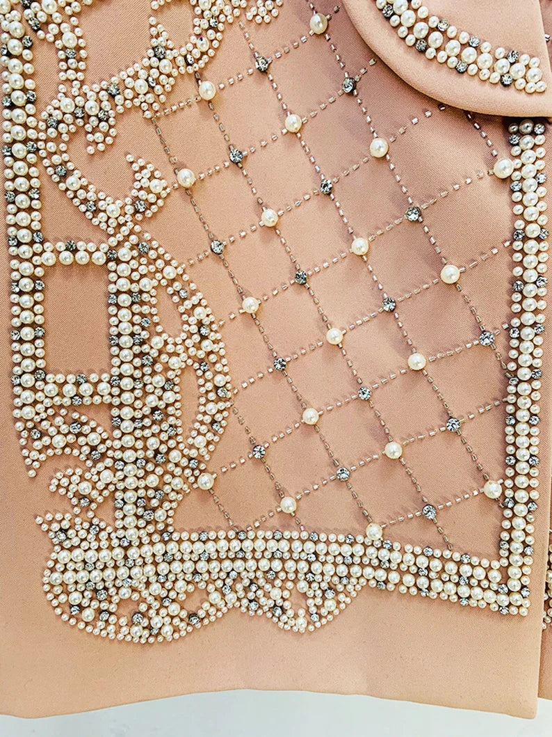 Pearl Beads Jewellery Embroidery Long Blazer/ Mini Dress For Women Handmade
