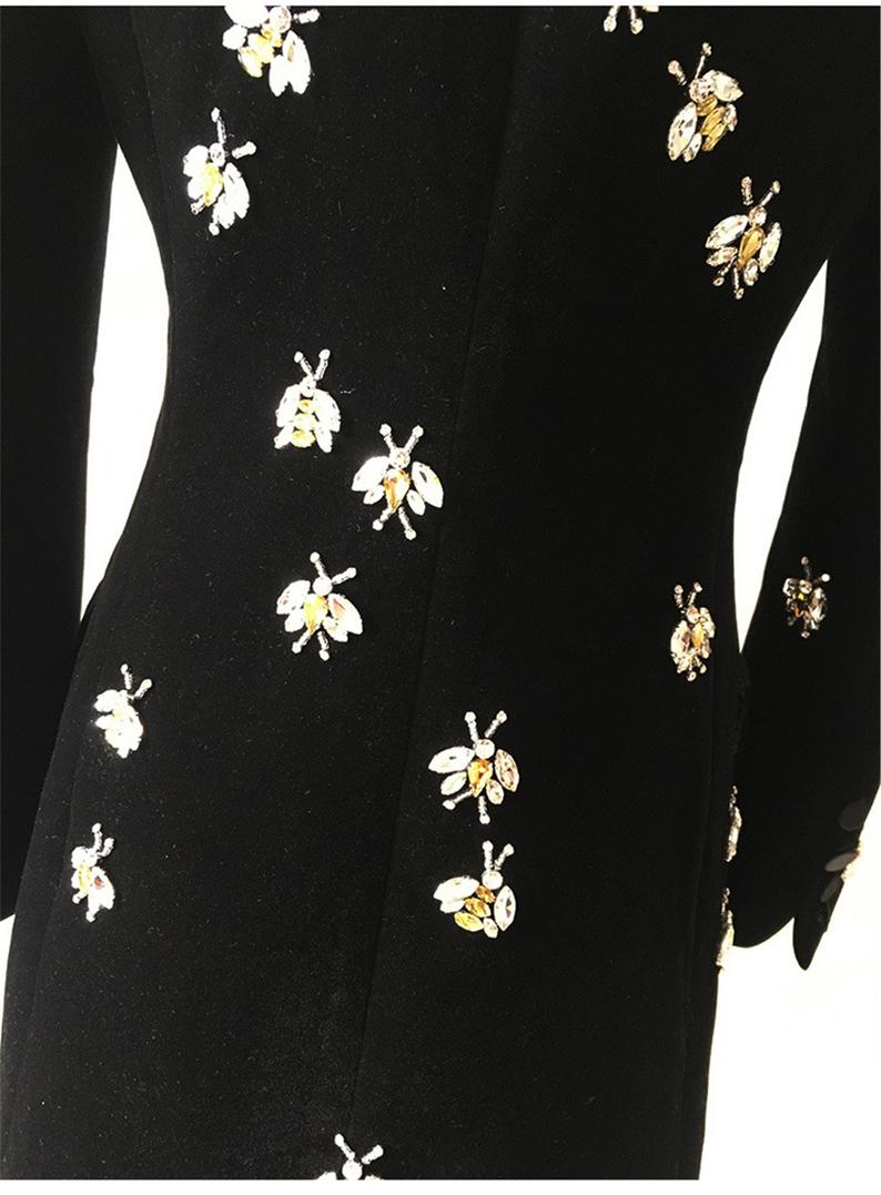 Luxury Women Velvet Jewellery Bees Embroidery Blazer Coat  UK CUSTOMER SERVICE! Luxury Women Velvet Jewellery Bees Embroidery Blazer Coat - Black velvet with BEE. Fully lined with inside pocket. All time gives elegant look. Its Fabric Is Light Suitable For Autumn And Early Winter, Soft And So Comfortable You Could Wear It Anywhere. This is Velvet and Long Sleeve