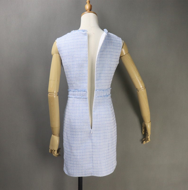 Women's CUSTOM MADE Tweed Blue Coat Cape + Dress/ Skirt/ Trousers(10% Discount) - Fashion Pioneer 
