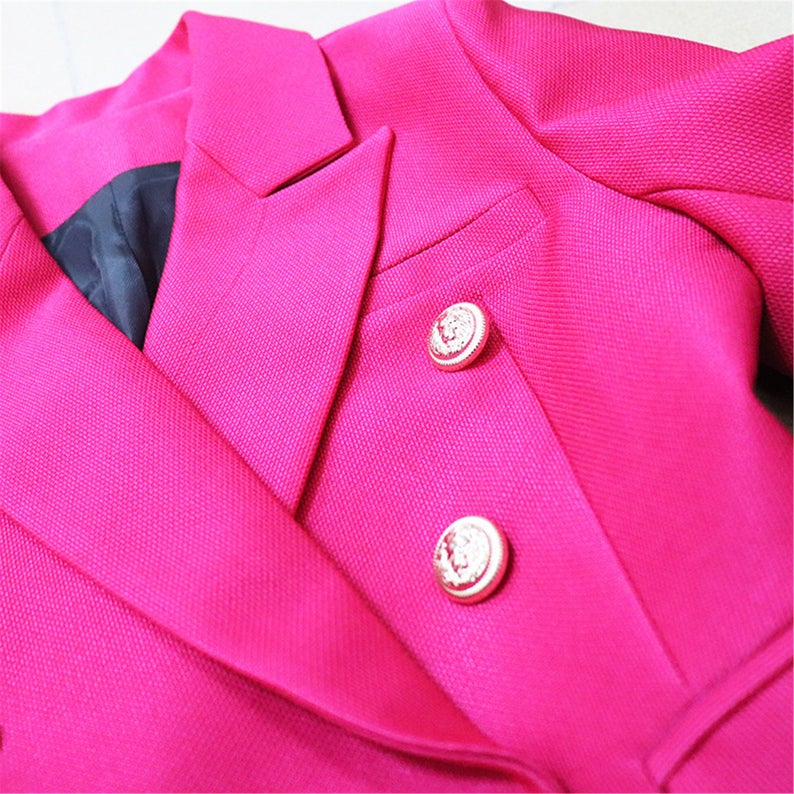 Women's Coat Lion Buttons Hot Pink Designer Inspired  UK CUSTOMER SERVICE! Women's Coat Lion Buttons Hot Pink Designer Inspired - Women Casual/Business Blazer Jacket ,Features: Long Sleeve, V Neck, Double Breasted, Material: Polyester, SlimLong Sleeve, Decoration: Front Pockets, Garment Care: Machine washable, hand wash recommended, Suitable for Daily, Office, Work, Shopping, Weekend, Going Out, Club, Casual, Evening and Other Occasions. Fully lined and long sleeve with buttons. 