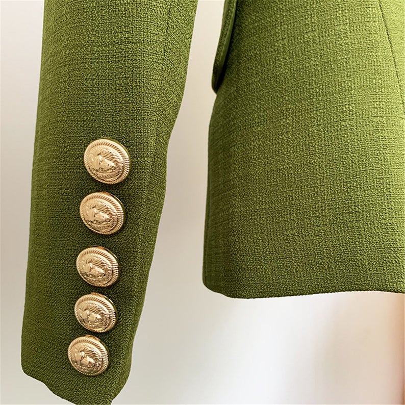 Women's Blazer Golden Lion Buttons Coat Green/ Yellow  UK CUSTOMER SERVICE! Women's Blazer Golden Lion Buttons Coat Green/ Yellow, can worn for interview , college inauguration, ceremony, official sites. Decorative buttons at the cuffs, and Lined. Size: UK 4-14/ EU 32-42/ US 0-10