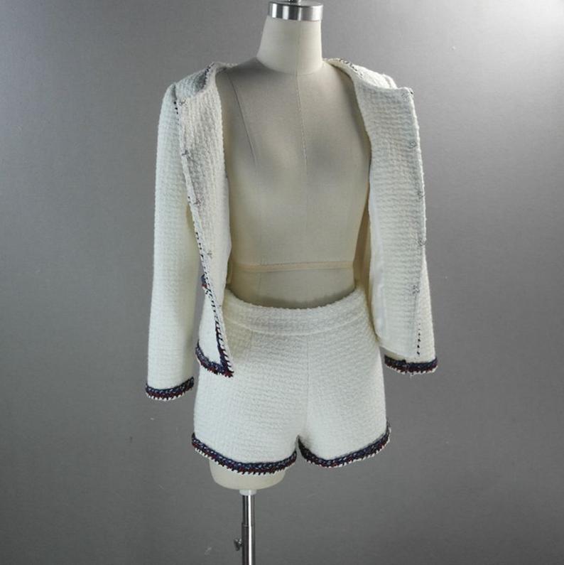 Designer Inspired Custom Made Check Tweed Colour Braid Trim Shorts/Skirt Suit