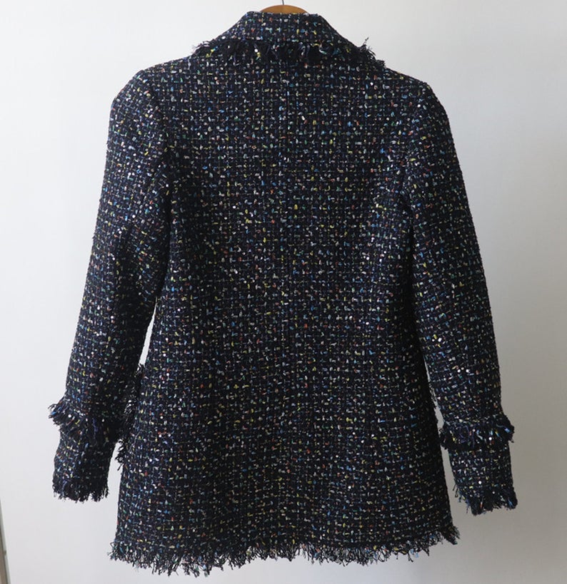 Womens Designer Inspired CUSTOM MADE Tassel Sequined Tweed Jacket Coat Blazer