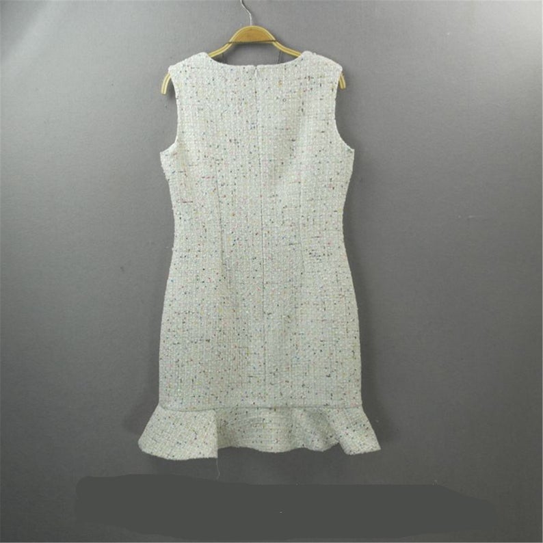 White Round Neck Tweed Fishtail Dress 4 Colours for Womens  UK CUSTOMER SERVICE! White Round Neck Tweed Fishtail Dress 4 Colours for Womens - All items are made to order. Please advise your height, weight and body measurements ( Bust, shoulder, Sleeves, Waist and Length etc). Our tailors will make the order for you!. Can wear for all seasons. This is round neck with back zip and fishtail. Feel more comfort and look beautiful.  Materials: Polyester
