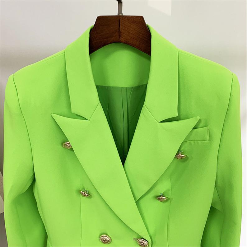 Women's Blazer Golden Lion Buttons Coat Neon Green  UK CUSTOMER SERVICE! Women's Blazer Golden Lion Buttons Coat Neon Green, can worn for interview , college inauguration, ceremony, official sites. Decorative buttons at the cuffs, and Lined. Size: UK 4-14/ EU 32-42/ US 0-10