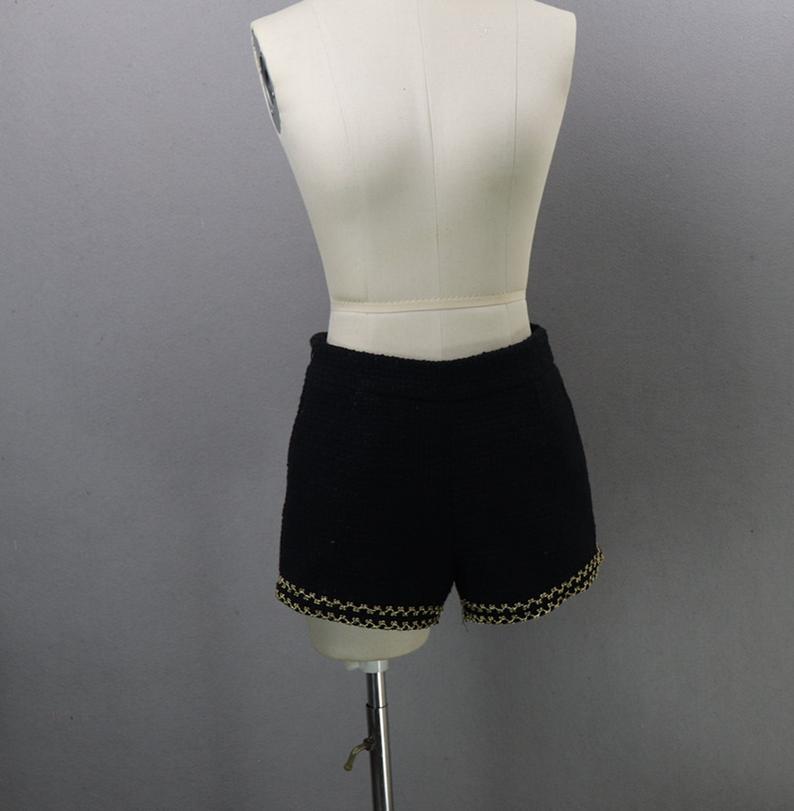 Golden Trim Hand Custom Made Tweed Shorts/Skirt Suit