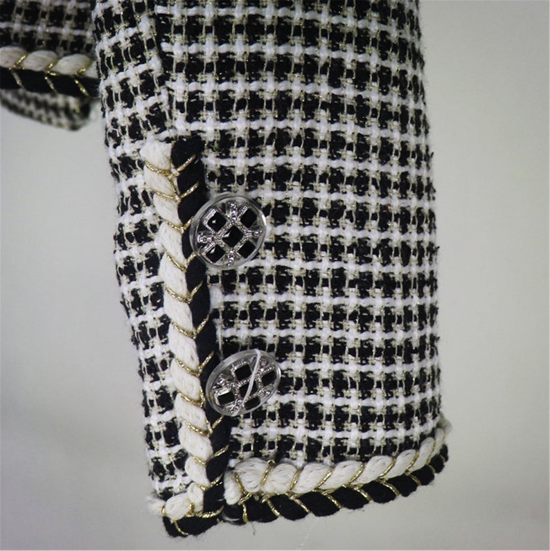 Womens Designer Inspired Custom Made Checked Pattern Tweed Crop Blazer + Shorts/Skirt Suit - Fashion Pioneer 