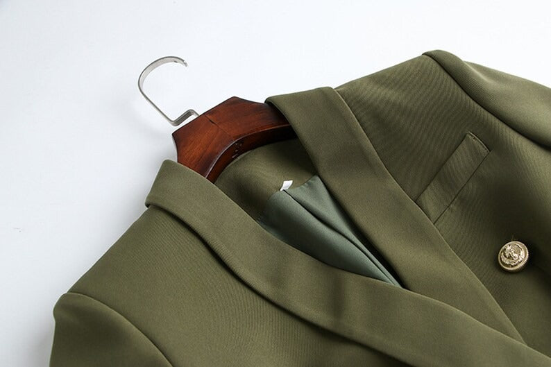 Khaki Green Golden Shawl Collar Fitted Blazer  UK CUSTOMER SERVICE!  Khaki Green Golden Shawl Collar Fitted Blazer - Suit blazer jacket coat outwear top for women. Material: cotton, polyester. Machine Wash.  Fastening : Button, Long Sleeve, lapel, button up, slim fit, long sleeve. Occasion: office work wear, casual wear, hang out, streetwear. Washing: hand/machine washable. Suited to both ladies or teen junior girls wearing in four seasons.