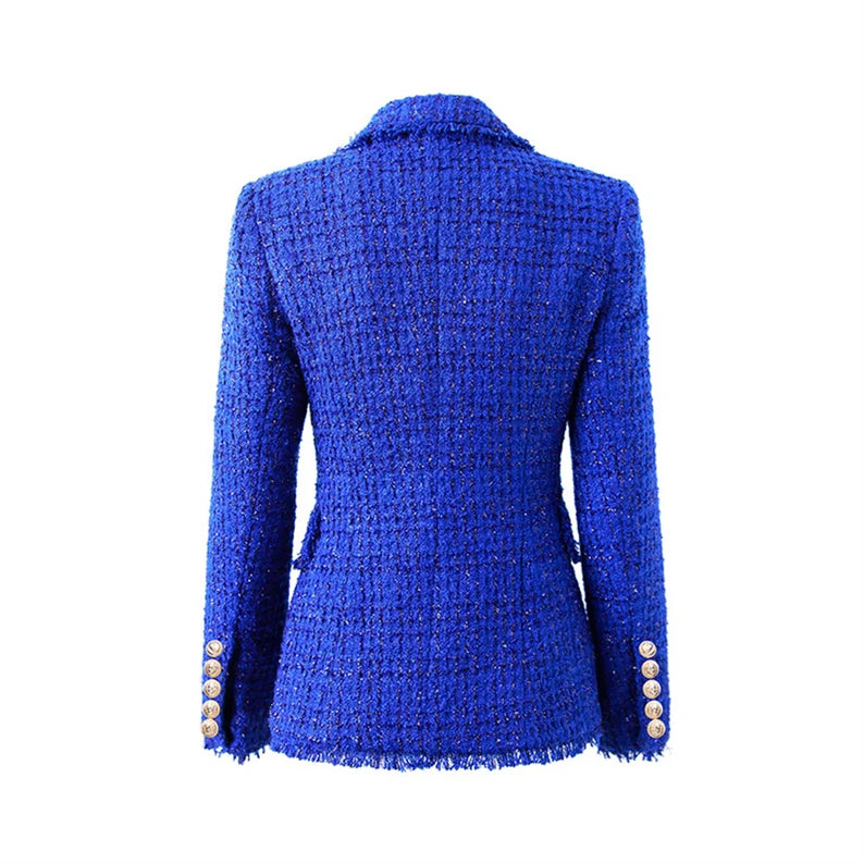 Women Blazer Royal Blue Tassel Fringe Trim Tweed Coat Jacket -This Royal blue women Blazer jacket showcases a fantastic level of attention to detail with double stitching on the sleeves and pockets. Comfortable and stylish, this checked Blazer jacket is perfect for any season. Use it as a lightweight layer with casual pieces and holiday outfits. We also sell Custom Women Blazer ,Military bodycon, and Readymade Blazers UK CUSTOMER SERVICE!   Top Quality Latest Design Quick tracking Delivery