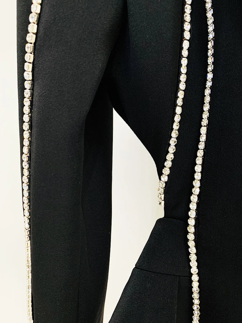 Cut Off Black Blazer Diamonds Decorated Hand Made With FlareTrouser For Womens Party Wear