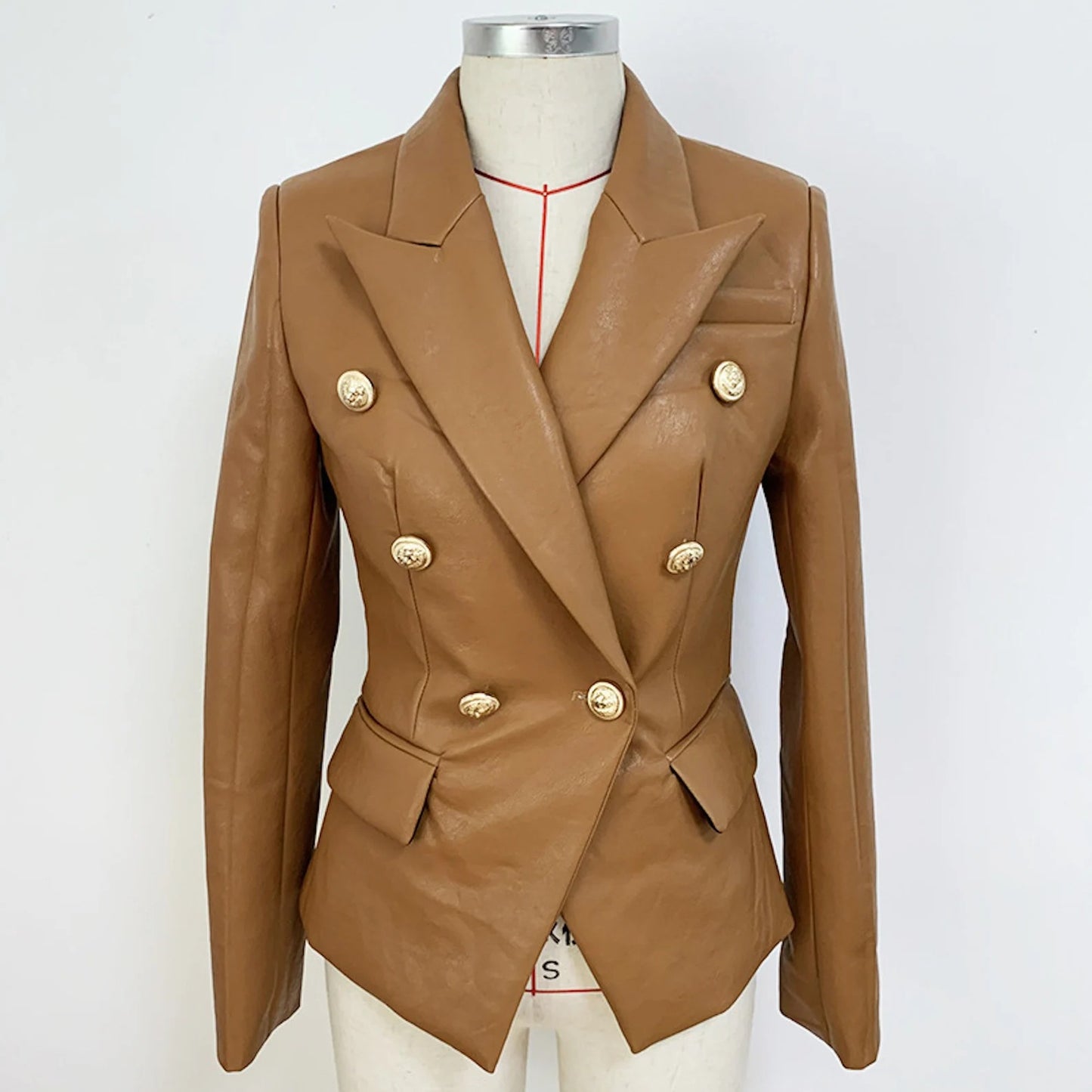 Women's Fitted Faux Leather Brown Blazer Jacket With Lion Button UK CUSTOMER SERVICE! Women's Fitted Faux Leather Brown Blazer Jacket With Lion Button - Sturdy, stain-resistant, and importantly more long-lasting, affordable than traditional soft leather. The jacket is easy to care for and with proper maintenance, this fabric will stay looking vivid and new for many year. Dry Clean Only.