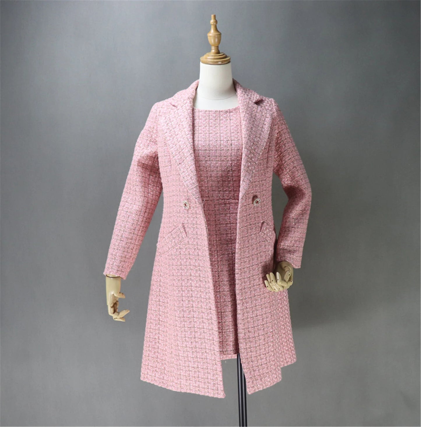 Sheath Dress  + Long Coat For Ladies With Tweed material(10% discount)  "More Than 10% Additional Discount when you buy both  Jacket  +Sheath Dress  UK CUSTOMER SERVICE! Women Custom  Hand Made Pink Tweed Blazer (more than 10% discount) - Whether it's for a wedding, an office interview, graduation, the Inauguration, or a new job, make a lasting impression in a timeless tweed suit.