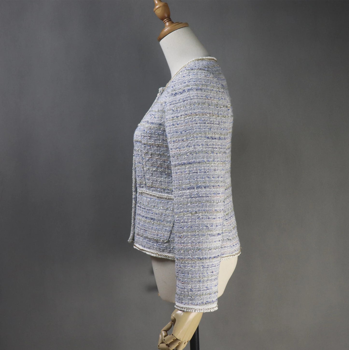 Tailor Made Parkle Threads Chain Trim Tweed Light Blue Jacket Coat Blazer