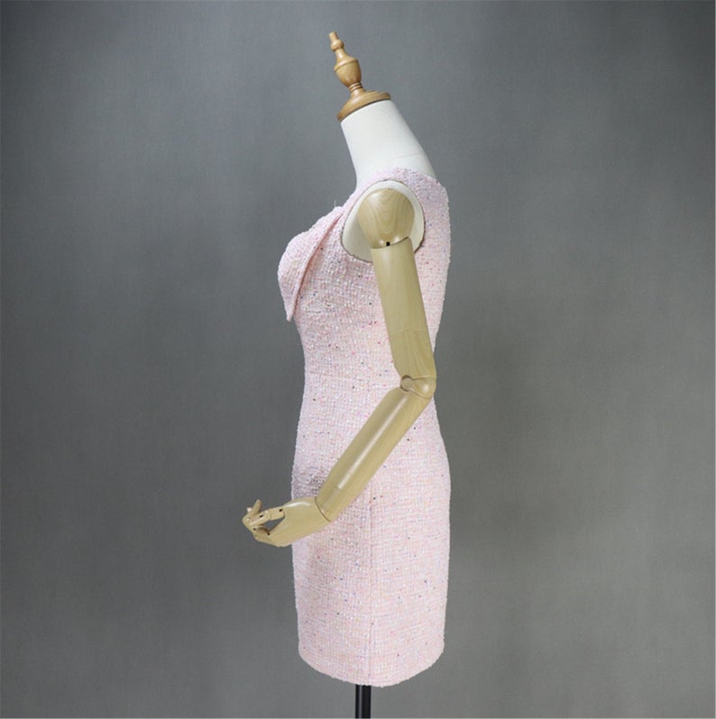 Custom Made Big Bow Decoration Tweed Dress Pink