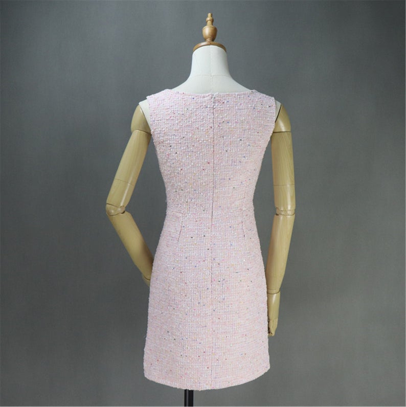 Custom Made Big Bow Decoration Tweed Dress Pink