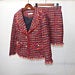  Hand Made Pearl Buttons Tweed Jacket Coat Blazer + Skirt Red